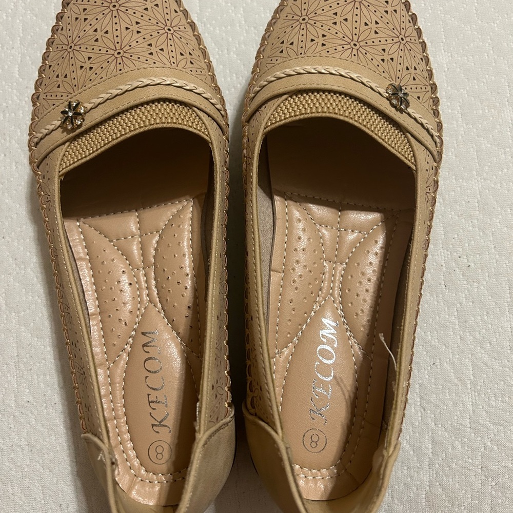Women's Tan Laser-Cut Slip-On Loafers